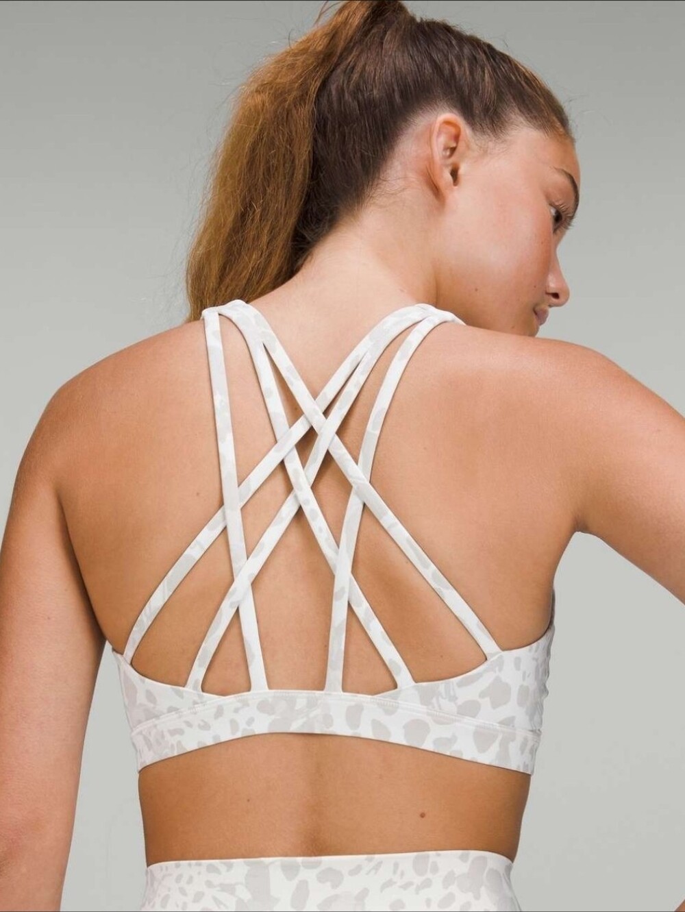 Lululemon Free To Be Wild Strappy Sports Bra in White Leopard Print